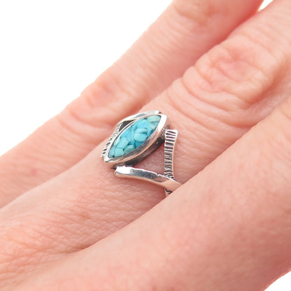 Old Pawn 925 Sterling Silver Vintage Southwestern Turquoise Inlay Ring Size 5