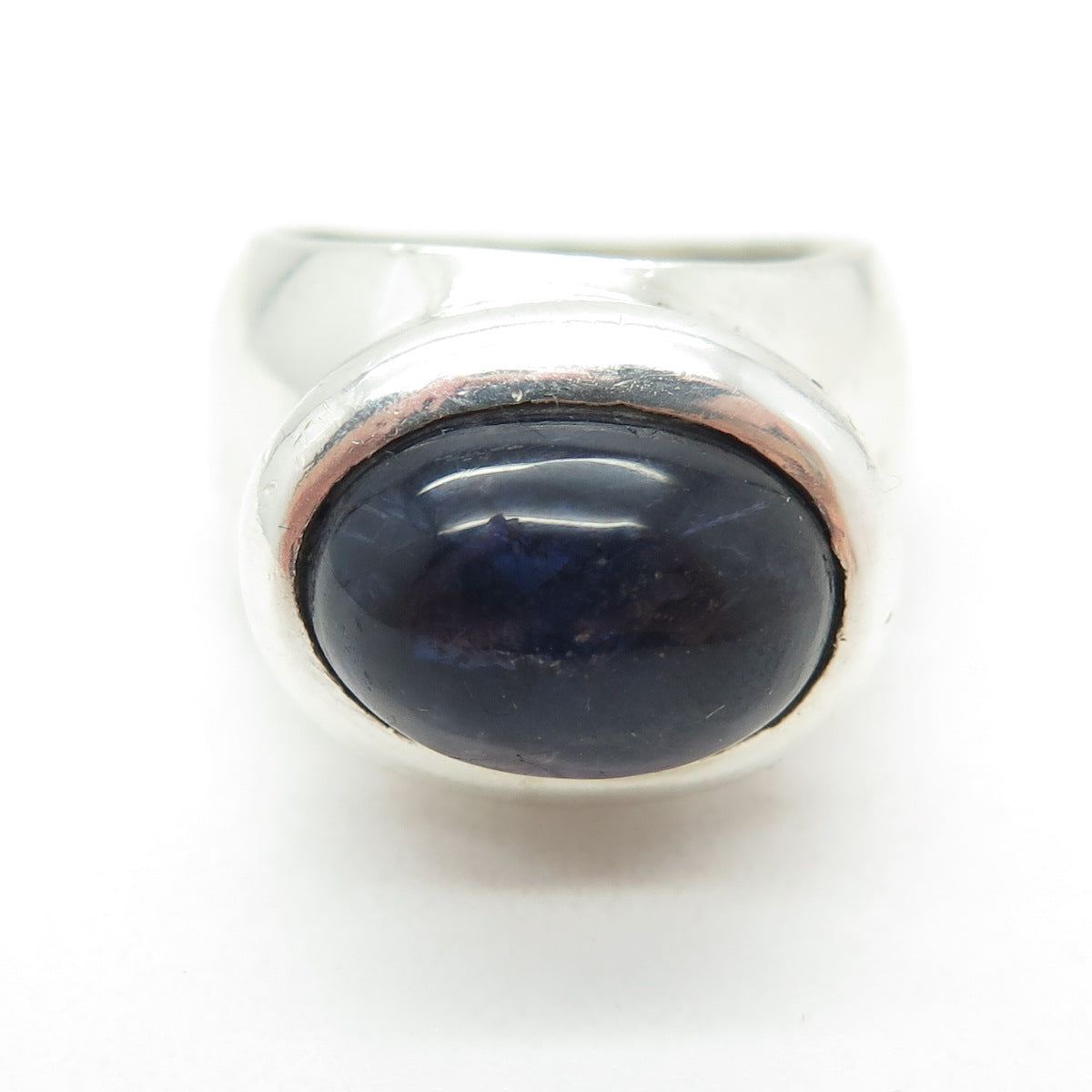 925 Sterling Silver Vintage Real Dark Blue Sapphire Gemstone Dome Ring Size 8