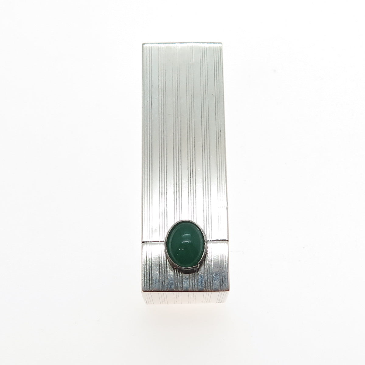 800 Silver Antique Art Deco Italy Real Green Onyx Tube Slide Lipstick Case