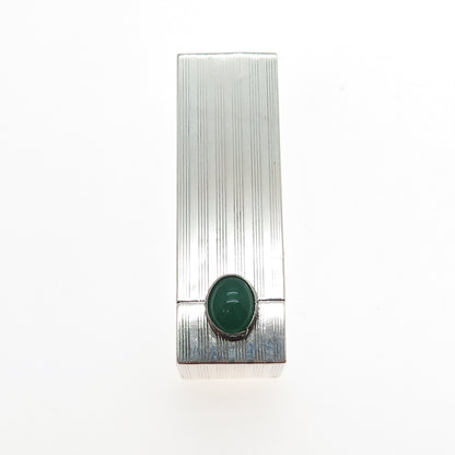 800 Silver Antique Art Deco Italy Real Green Onyx Tube Slide Lipstick Case