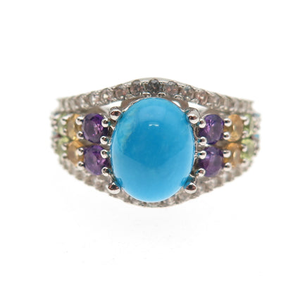 925 Sterling Turquoise Topaz Citrine Amethyst Peridot Garnet Apatite Ring Size 8