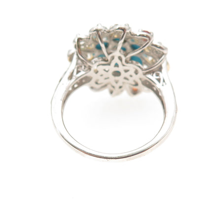 Chuck Clemency 925 Sterling 2-Tone Real Turquoise & Multi-Sapphire Ring Size 8