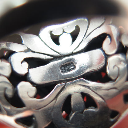 925 Sterling Silver Vintage Flower Granulated Oxidized Ring Size 7.25