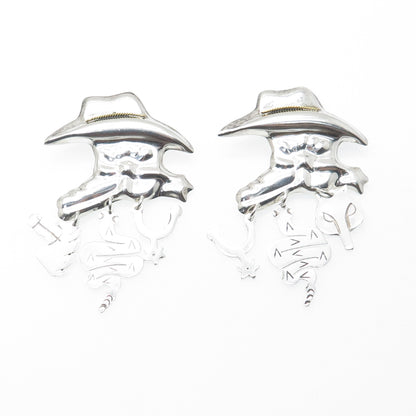 925 Sterling Silver Vintage Cowboy Hat Snake Horse Fox Dangle Earrings