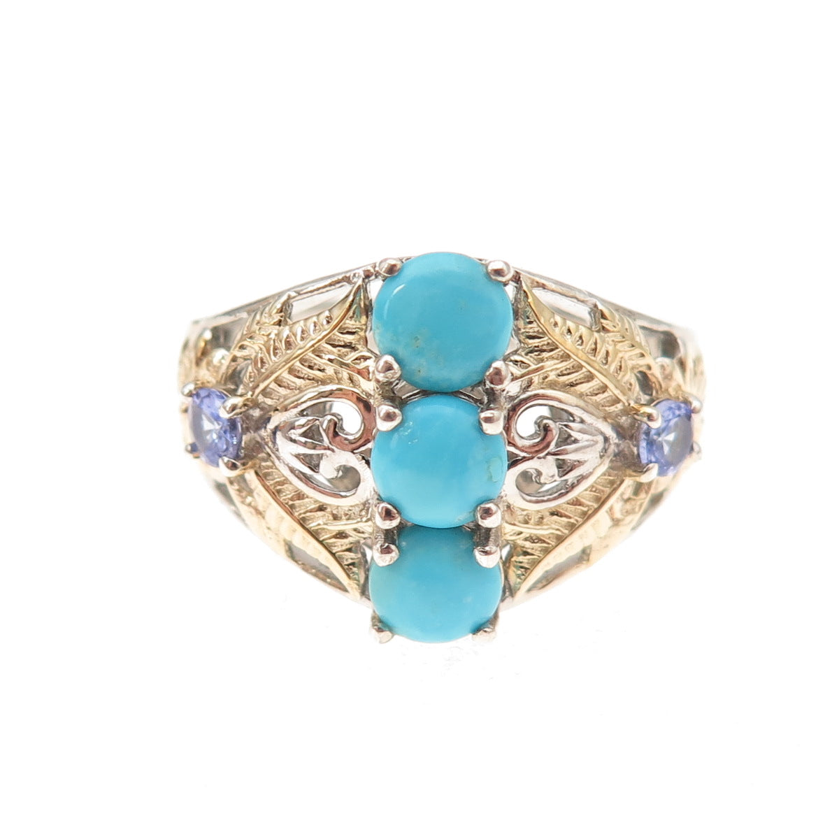 Chuck Clemency Sterling Silver 2-Tone Real Turquoise & Tanzanite Ring Size 8.25