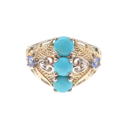 Chuck Clemency Sterling Silver 2-Tone Real Turquoise & Tanzanite Ring Size 8.25