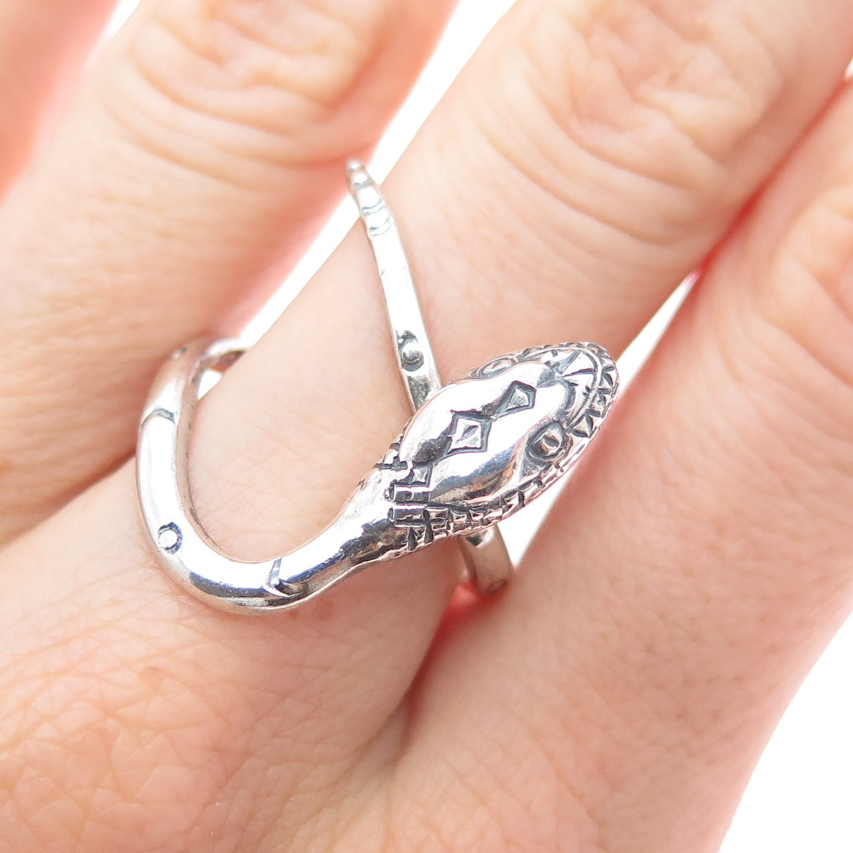 DELFINO Sterling Silver Vintage Mexico Snake Oxidized Adjustable Ring Size 7.75