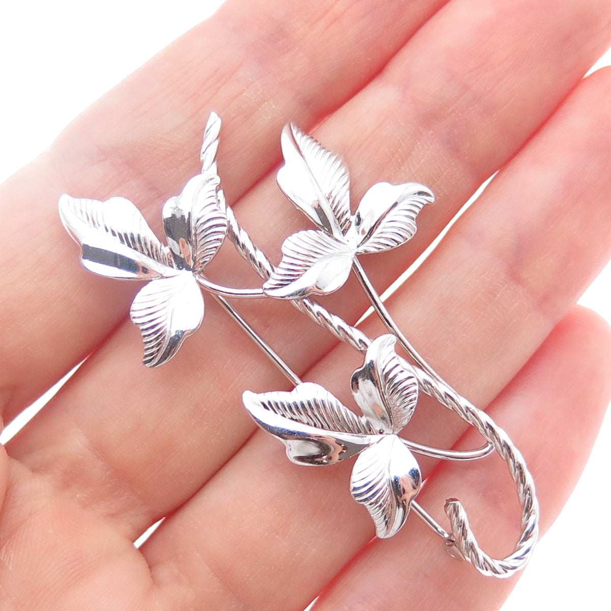 VAN DELL 925 Sterling Silver Vintage Floral Leaf Pin Brooch