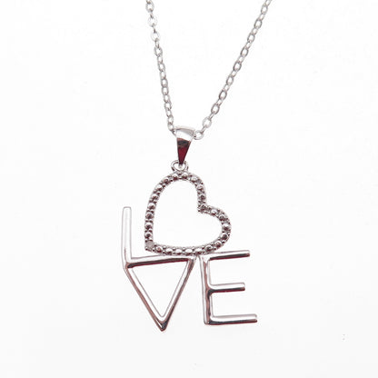 Han 925 Sterling Silver Real Diamond Accent Love Cable Chain Necklace 18"