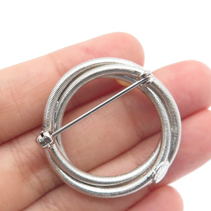 VAN DELL Sterling Silver Antique Art Deco Real Pearl Interlocked Circle Brooch