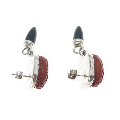 GG ORG DESIGNER Sterling 14K Gold Posts Vintage Jasper & Onyx Scarab Earrings