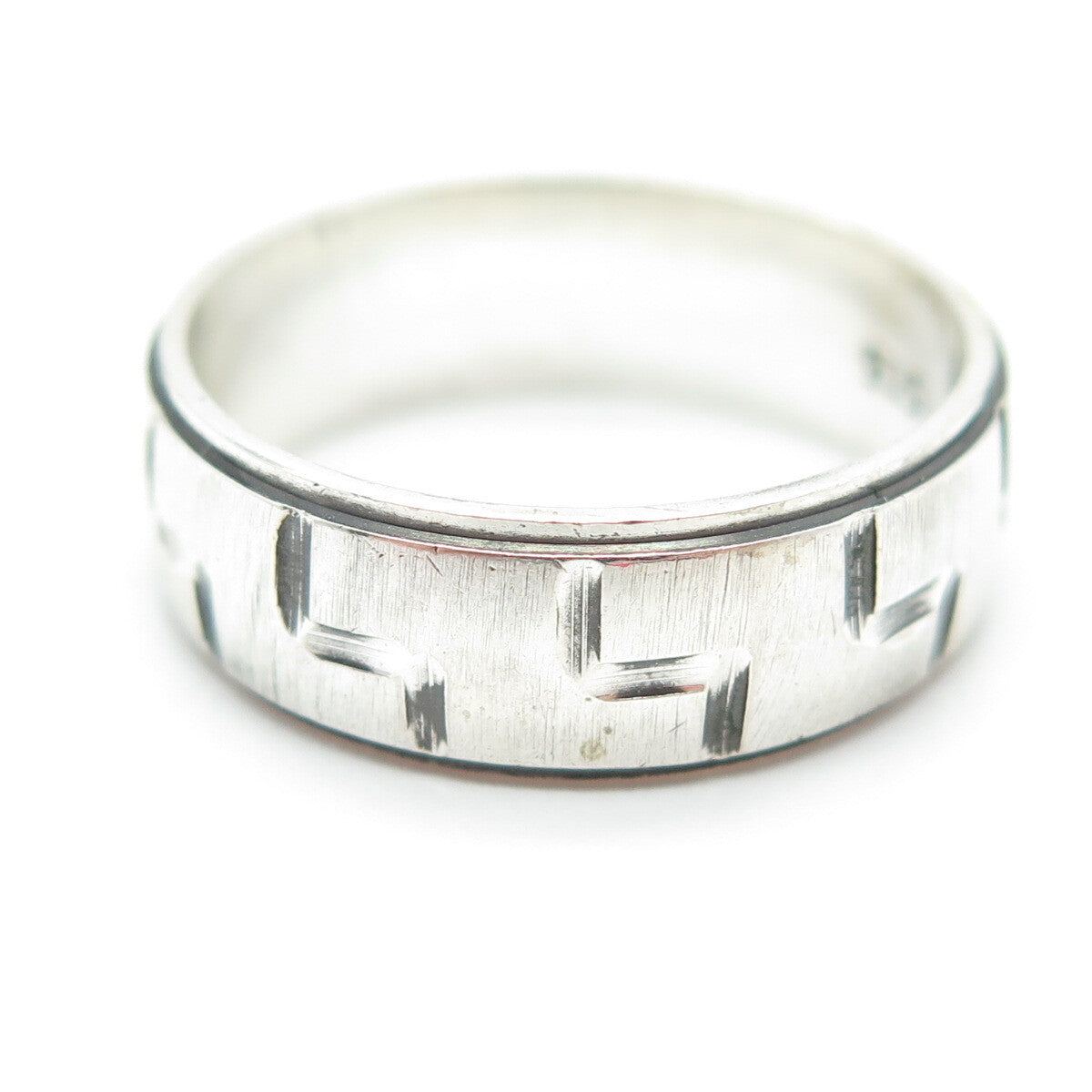 925 Sterling Silver Vintage Engraved Geometric Tetris Band Ring Size 10.5