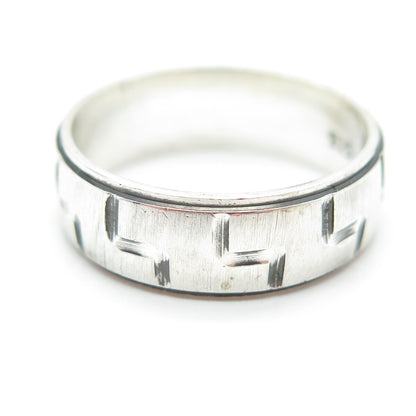 925 Sterling Silver Vintage Engraved Geometric Tetris Band Ring Size 10.5
