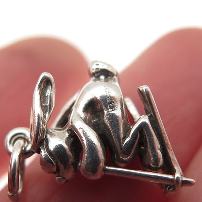 925 Sterling Silver Vintage Ski Bunny Oxidized 3D Mini Charm Pendant