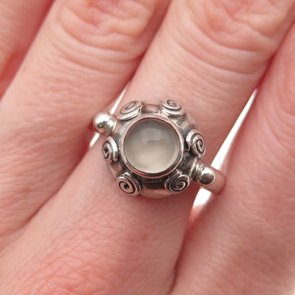 925 Sterling Silver Vintage Real Moonstone Spiral Oxidized Ring Size 7.5