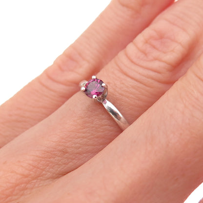 Tommy Long 925 Sterling Silver Vintage Real Round-Cut Amethyst Ring Size 4.75