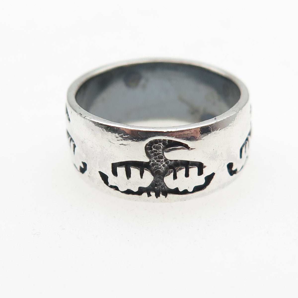 Peter Stone 925 Sterling Silver Vintage Tribal Bird Oxidized Band Ring Size 6.5