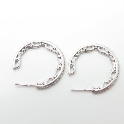925 Sterling Silver Pave C Z Hoop Earrings