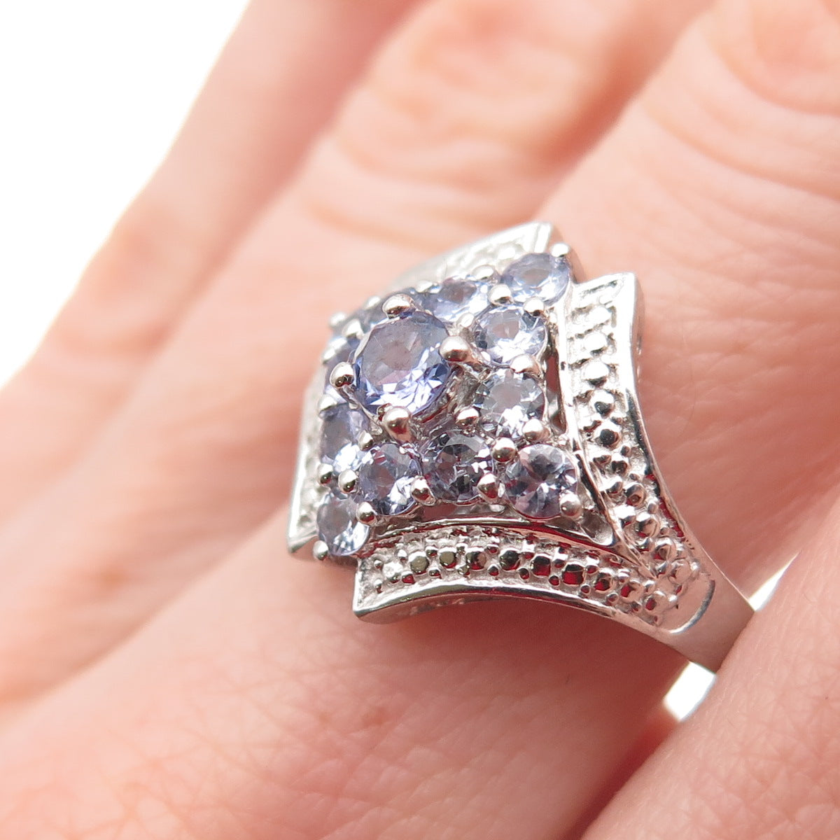 Chuck Clemency 925 Sterling Silver Real Round-Cut Tanzanite Ring Size 7