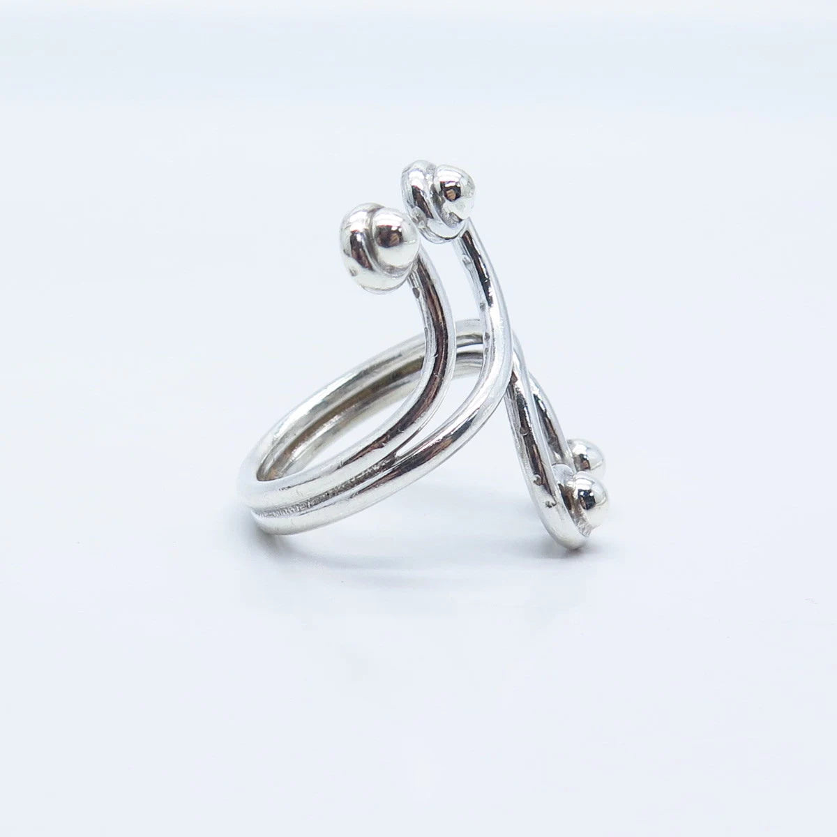 925 Sterling Silver Vintage Modernist Bypass Adjustable Ring Size 9.25