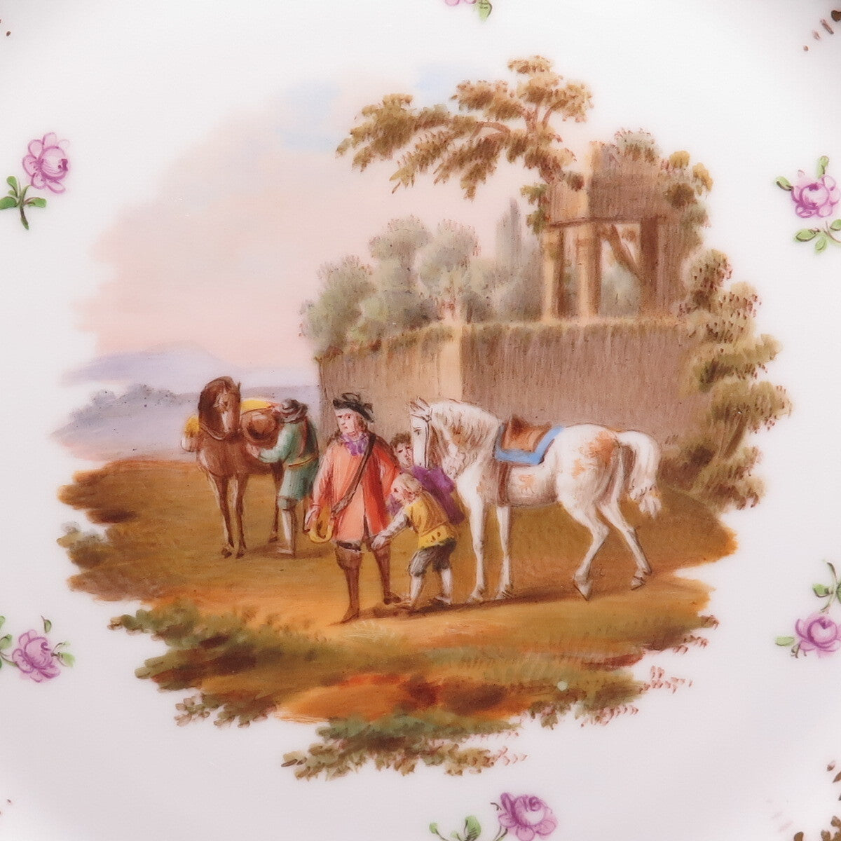 DRESDEN Antique 1900s Germany Children & Horses Hand Painted Porcelain Plate