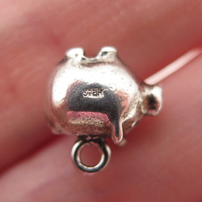 925 Sterling Silver Vintage Pig Oxidized 3D Charm Pendant