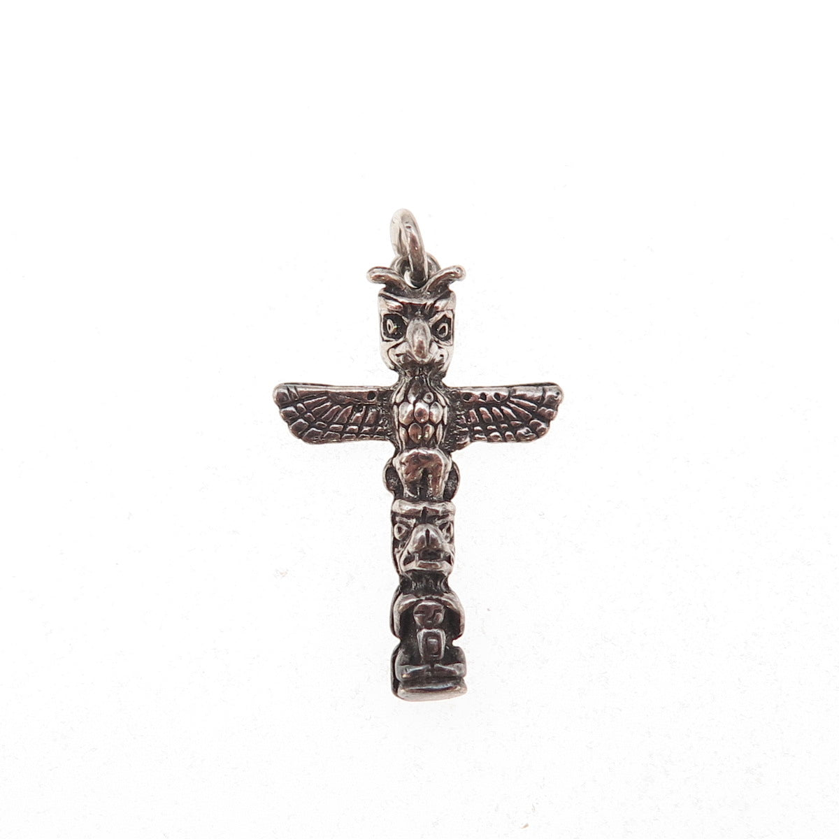Old Pawn Sterling Silver Vintage Southwestern Totem Pole Tribal Charm Pendant