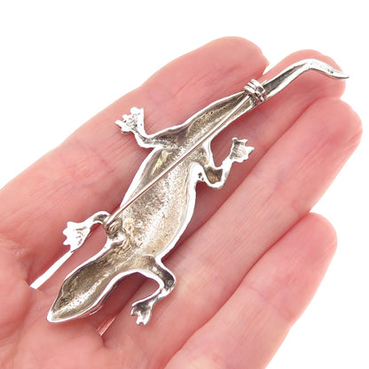 925 Sterling Silver Vintage Lizard Oxidized Pin Brooch