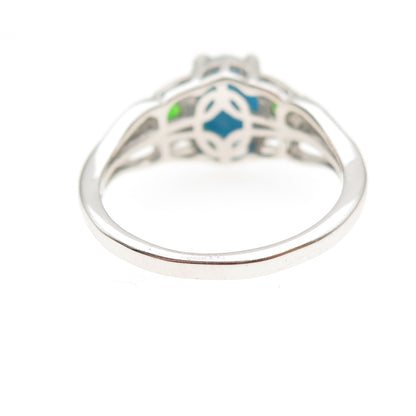 Chuck Clemency 925 Sterling Turquoise White Topaz & Chrome Diopside Ring Size 7