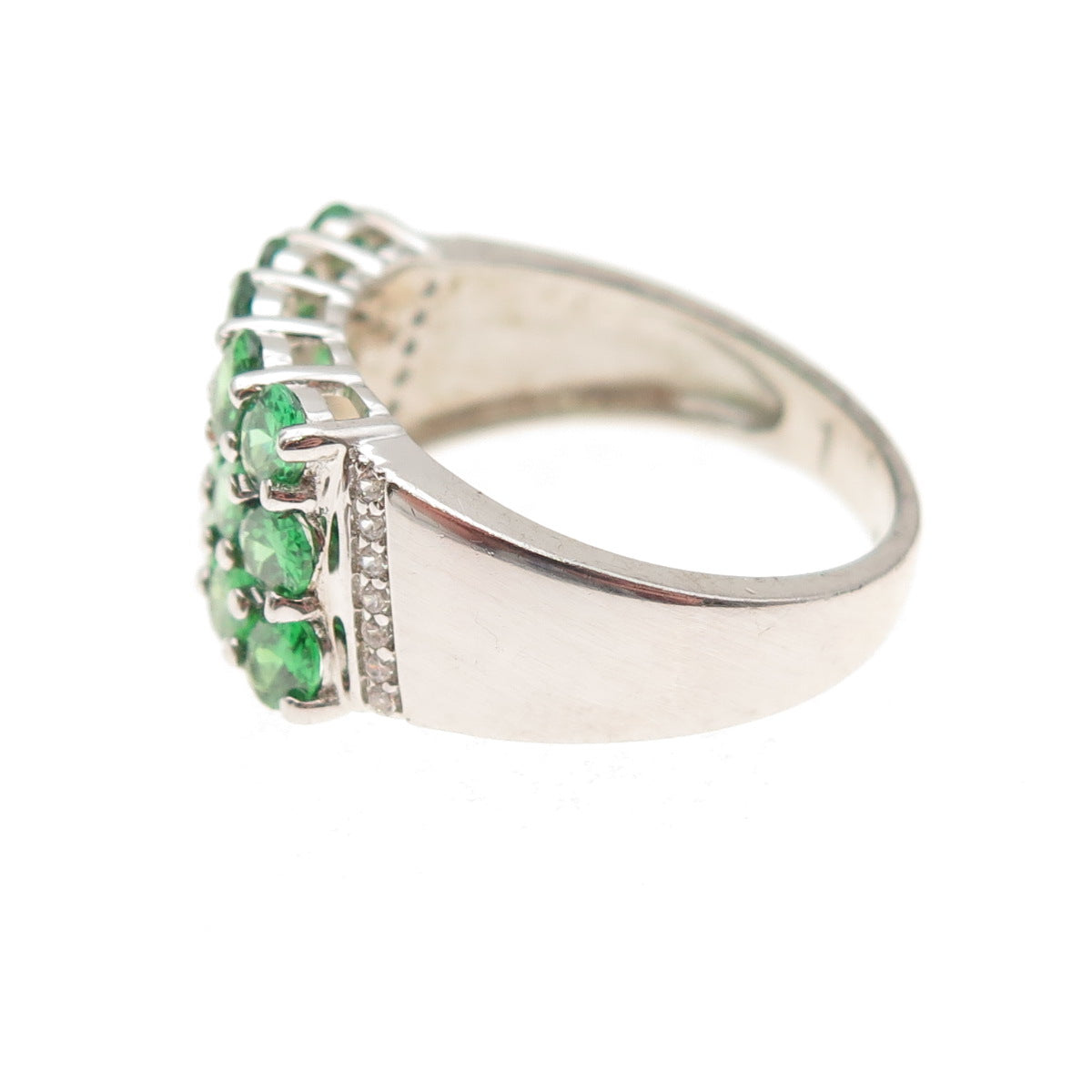 925 Sterling Silver Green & White C Z Cluster Ring Size 8