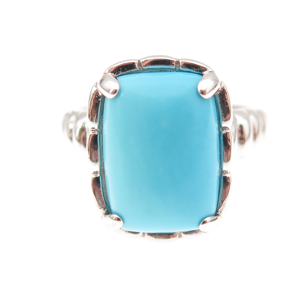 925 Sterling Silver Real Sleeping Beauty Turquoise Modernist Ring Size 8