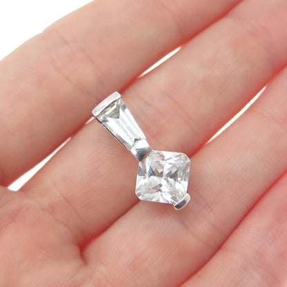 KEN CRAFTS 925 Sterling Princess & Tapered Baguette-Cut C Z Mini Slide Pendant