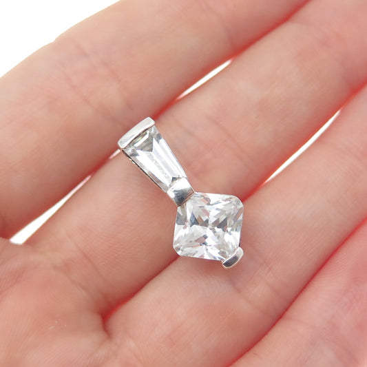 KEN CRAFTS 925 Sterling Princess & Tapered Baguette-Cut C Z Mini Slide Pendant