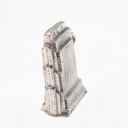 925 Sterling Silver Vintage 30 Rockefeller Plaza Oxidized 3D Charm Pendant