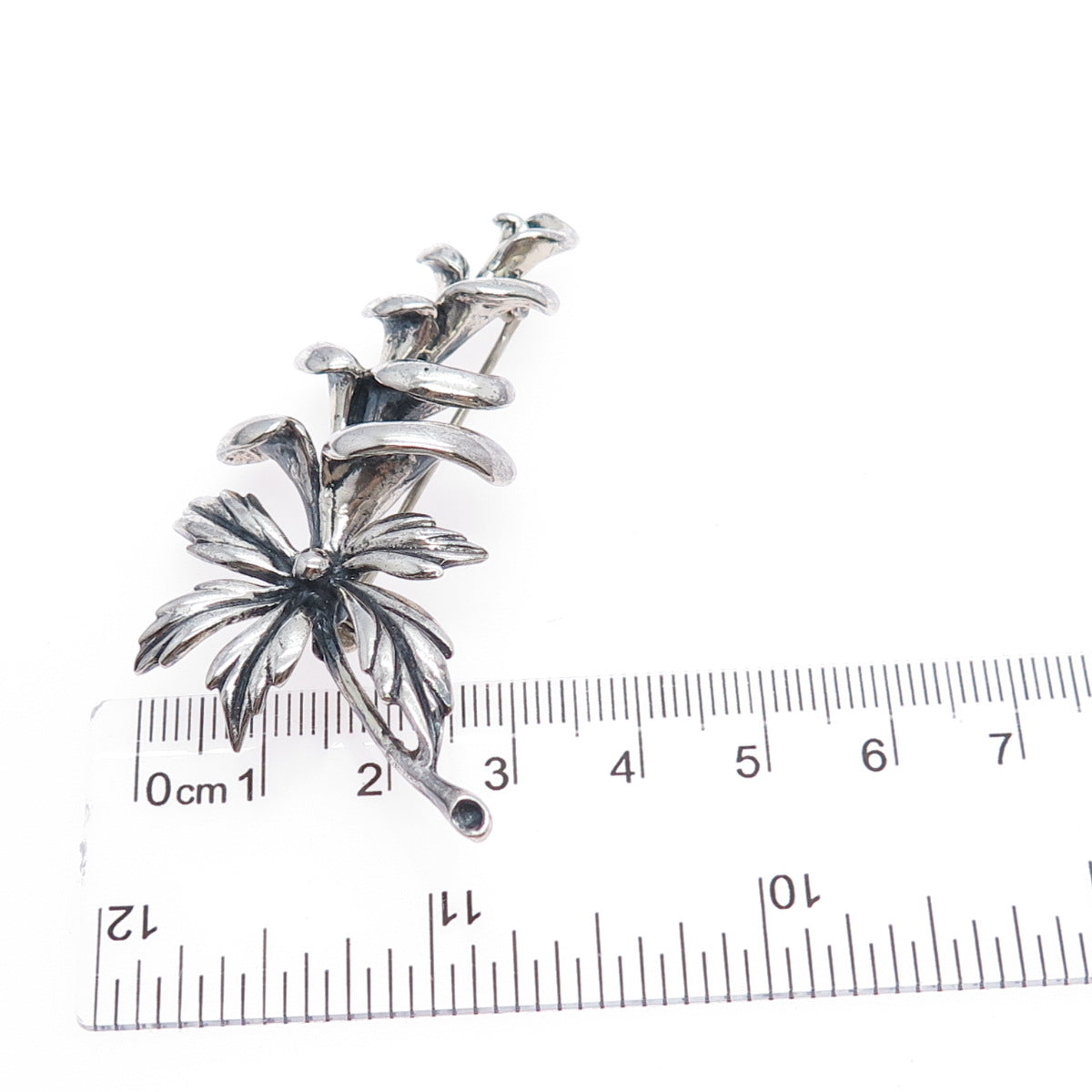 JEWELART 925 Sterling Silver Vintage Modernist Flower Oxidized Pin Brooch