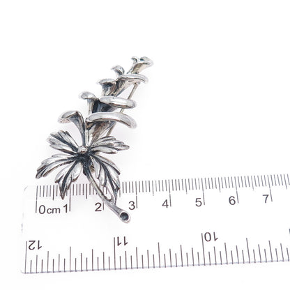 JEWELART 925 Sterling Silver Vintage Modernist Flower Oxidized Pin Brooch