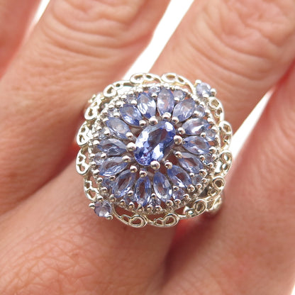 Chuck Clemency 925 Sterling Silver Real Multi-Cut Tanzanite Ring Size 8.25