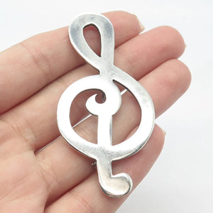 925 Sterling Silver Vintage Mexico Treble Clef Pin Brooch
