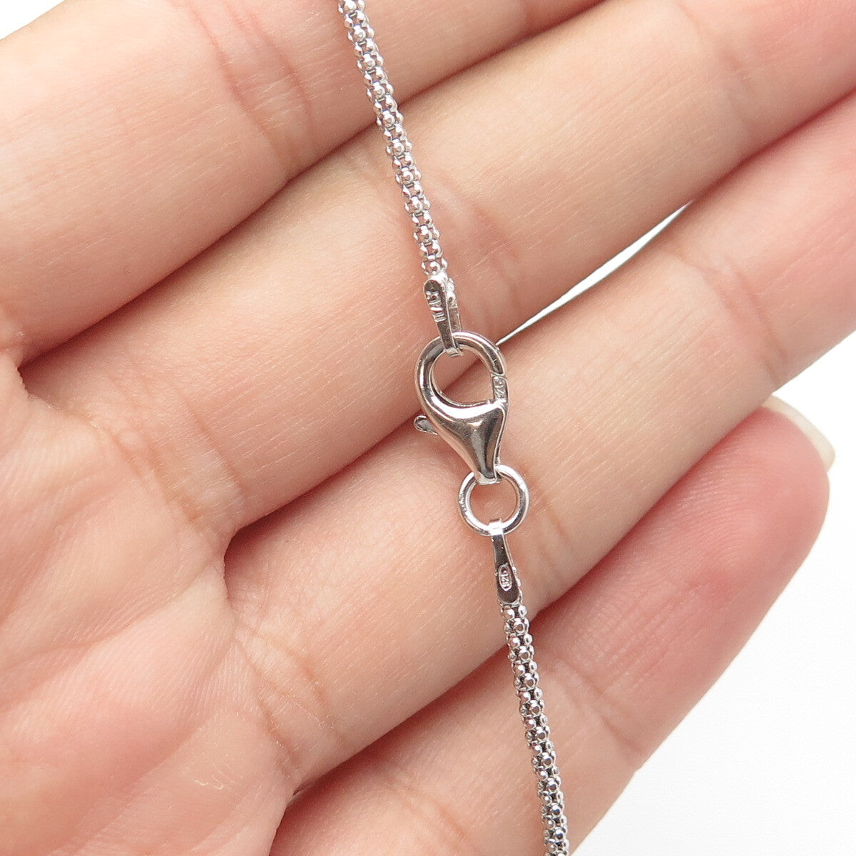925 Sterling Silver Real Diamond Heart Adjustable Popcorn Chain Necklace 20"