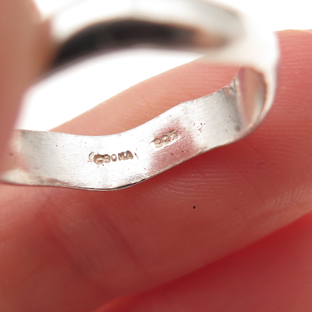 Boma Sterling Silver Vintage Real Rose Quartz Wavy Band Oxidized Ring Size 6.5