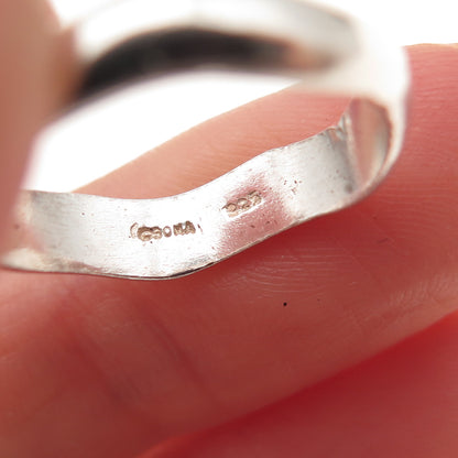 Boma Sterling Silver Vintage Real Rose Quartz Wavy Band Oxidized Ring Size 6.5