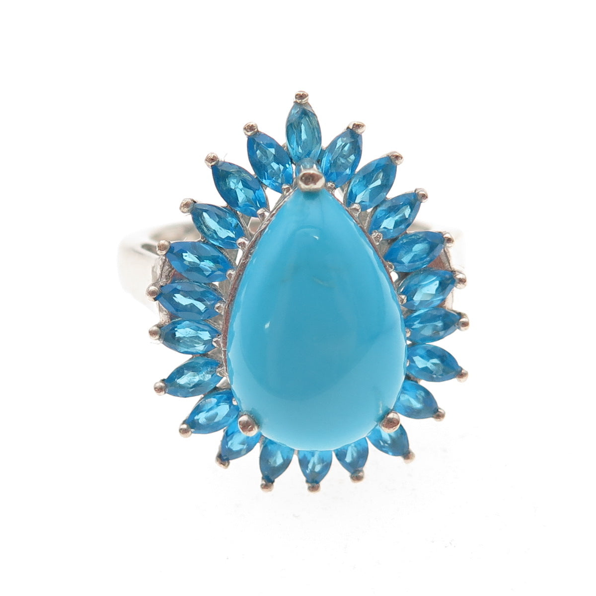 Chuck Clemency 925 Sterling Real Sleeping Beauty Turquoise & Apatite Ring Size 8