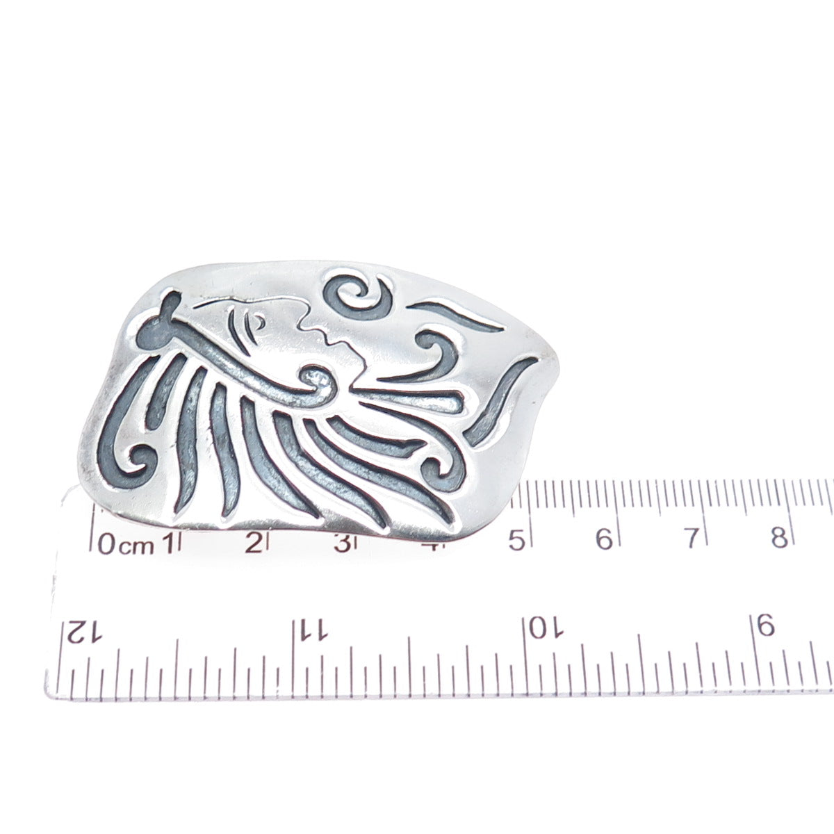 925 Sterling Silver Vintage Mexico Mayan Warrior Oxidized Tribal Pin Brooch