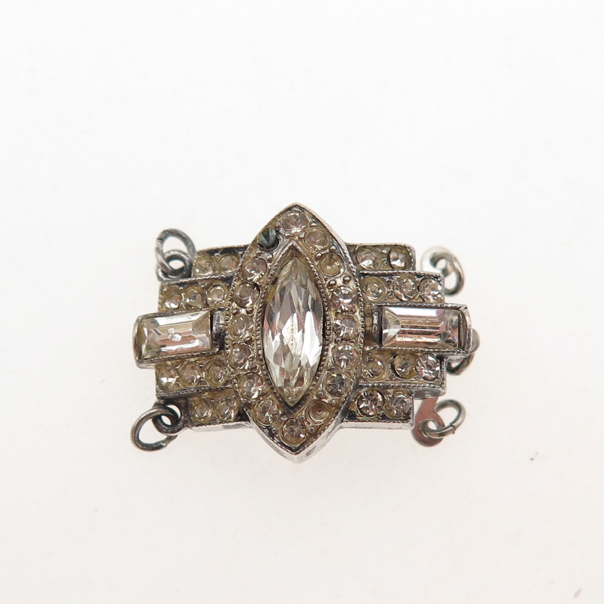 925 Sterling Antique Rhinestone Bracelet / Necklace Box Lock (missing 3 stones)