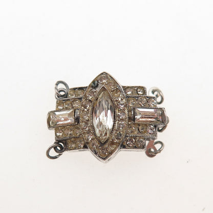 925 Sterling Antique Rhinestone Bracelet / Necklace Box Lock (missing 3 stones)