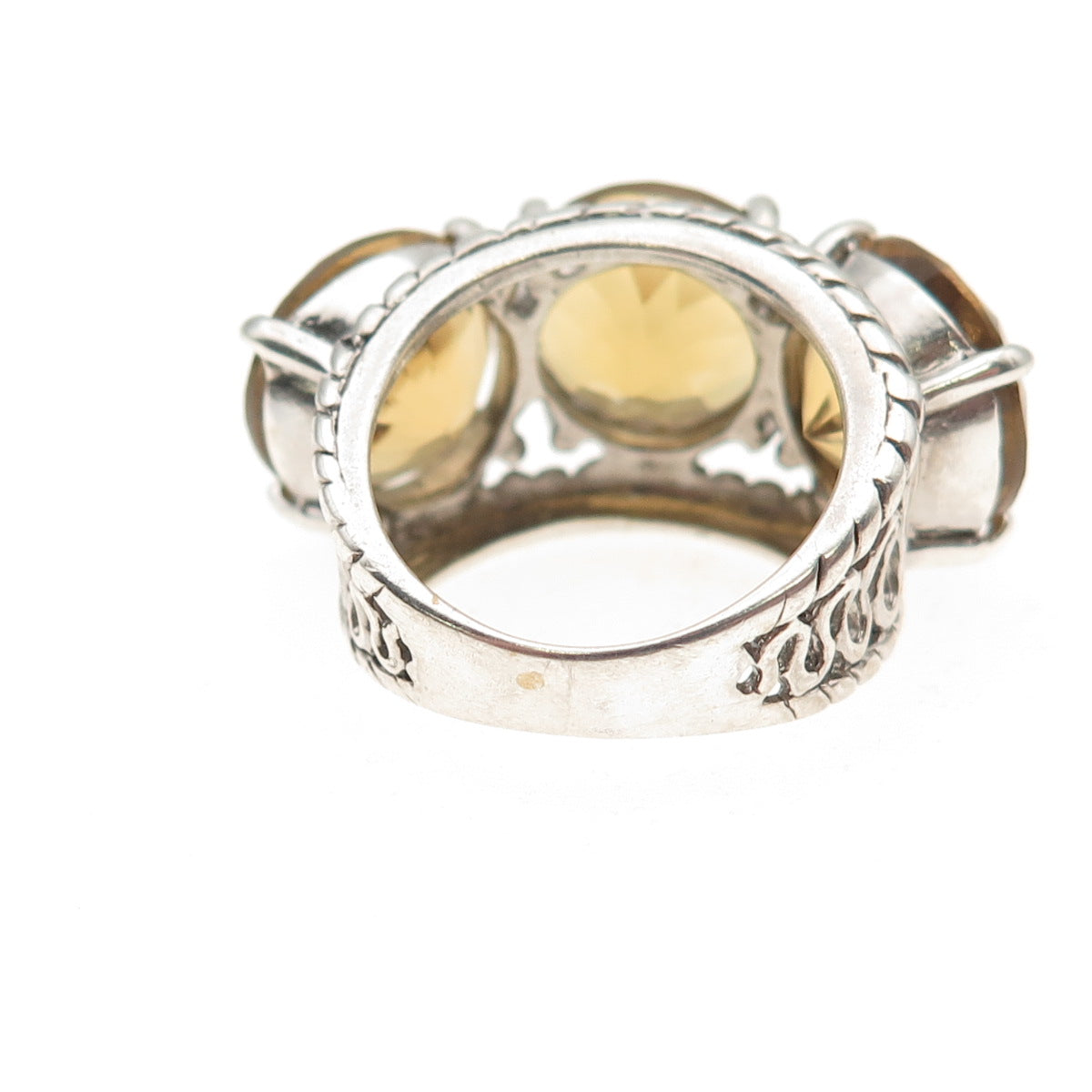 925 Sterling Silver Vintage Real Round-Cut Smoky Quartz Ring Size 6