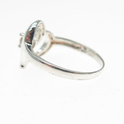 925 Sterling Silver Vintage Round-Cut C Z Heart Ring Size 8