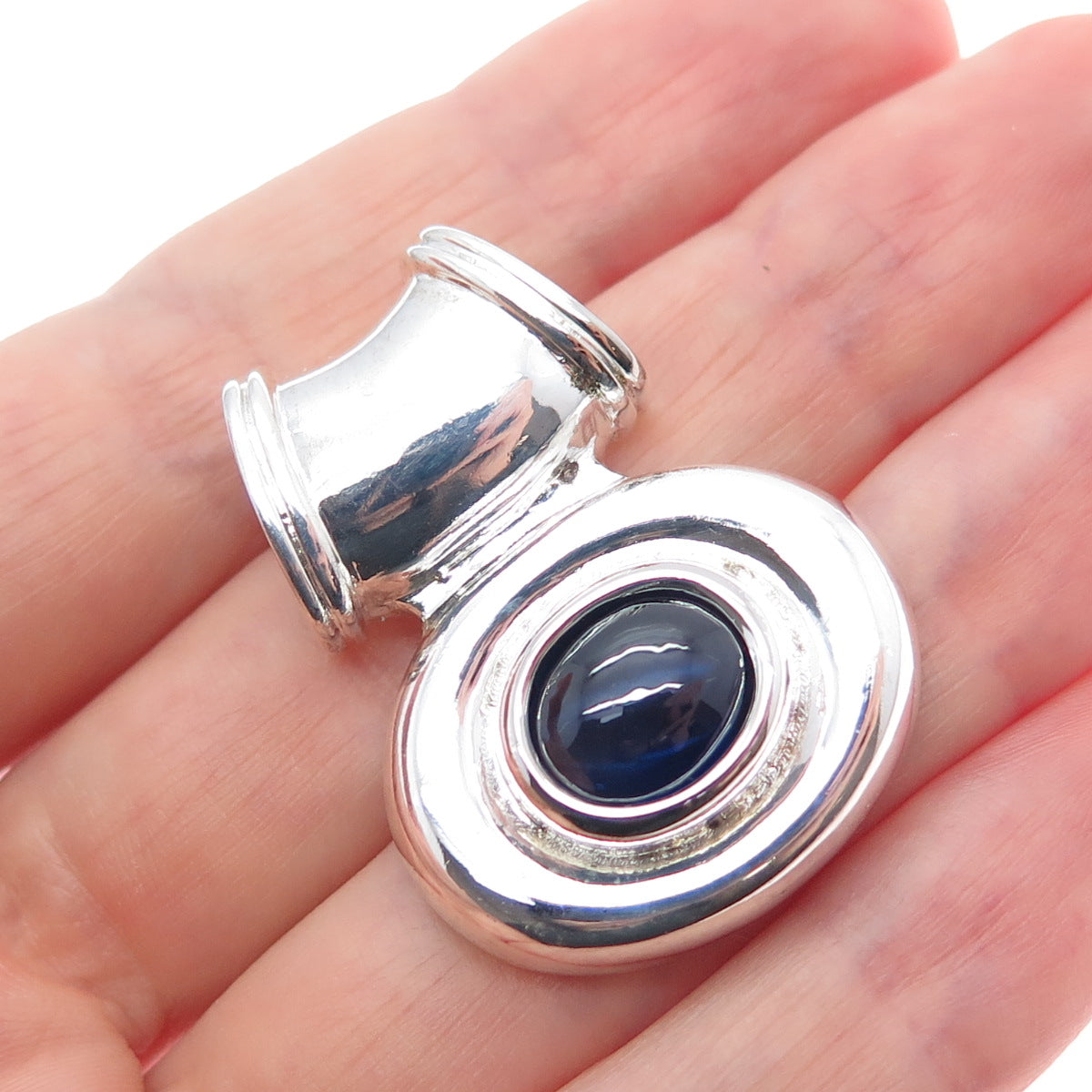 ROSS SIMONS 925 Sterling Silver Vintage Lab-Created Sapphire Slide Charm Pendant