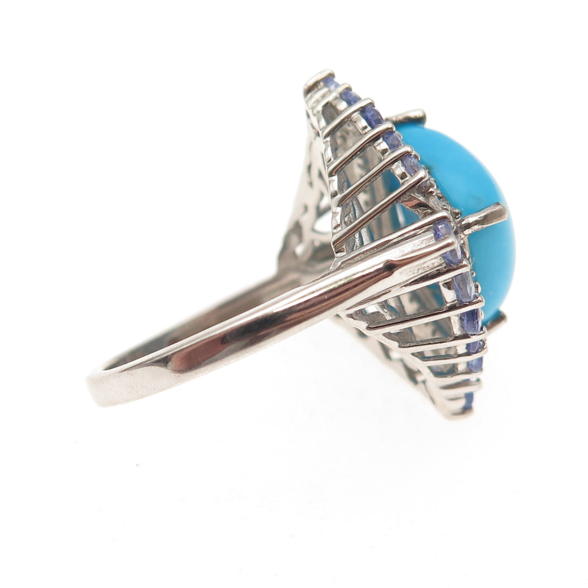 Chuck Clemency Sterling Silver Real Turquoise Tanzanite White Topaz Ring Size 8