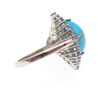 Chuck Clemency Sterling Silver Real Turquoise Tanzanite White Topaz Ring Size 8